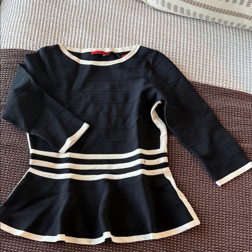Carolina Herrera Black and White Peplum Milano Knit